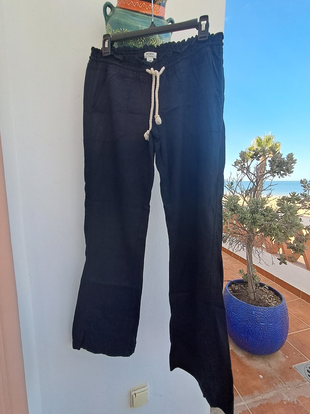 Roxy Black Wide Leg Linen Drawstring Pants